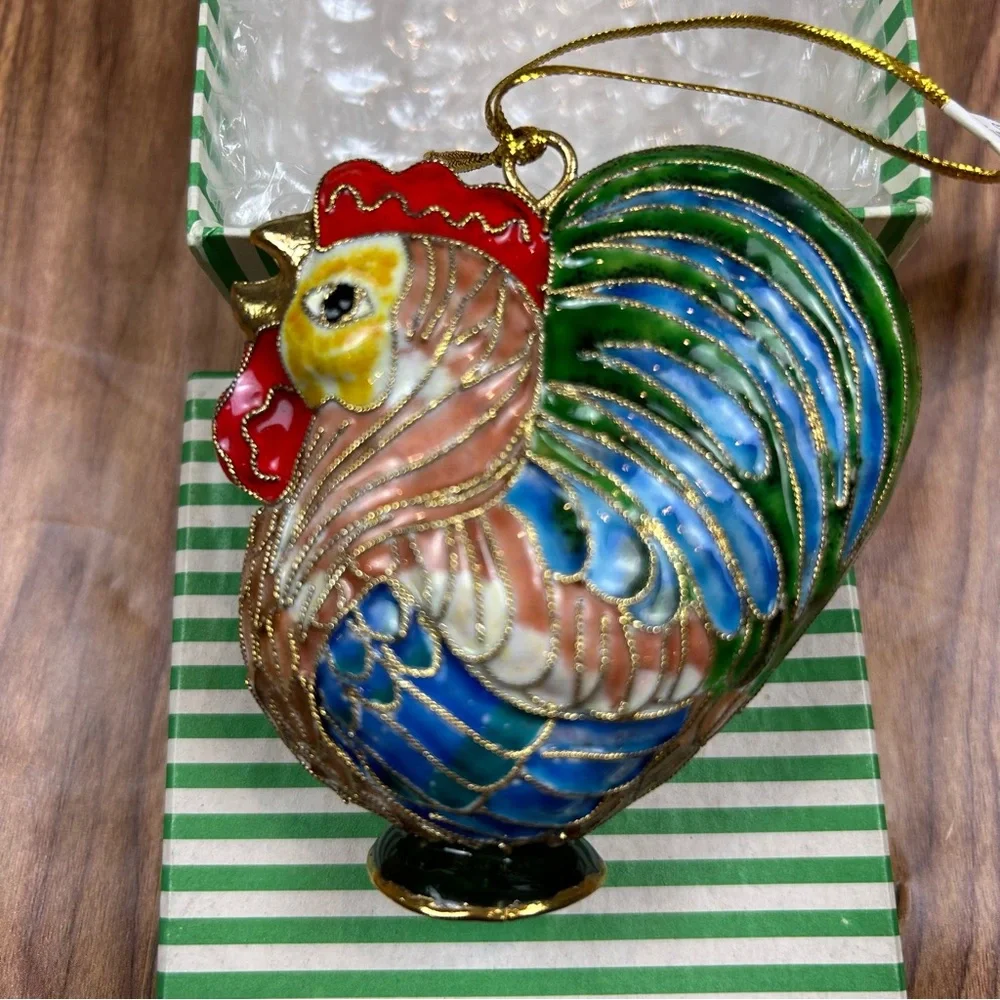 Cloisonné Rooster Ornament Alsan Co. Victorian Enameling NEW